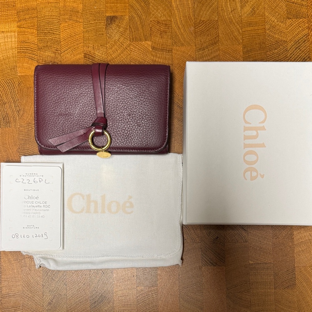 Chloe Burgundy Grained Leather Trifold Wallet